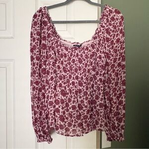 Vineyard Vines Pink Floral Smocked Long-Sleeve Blouse